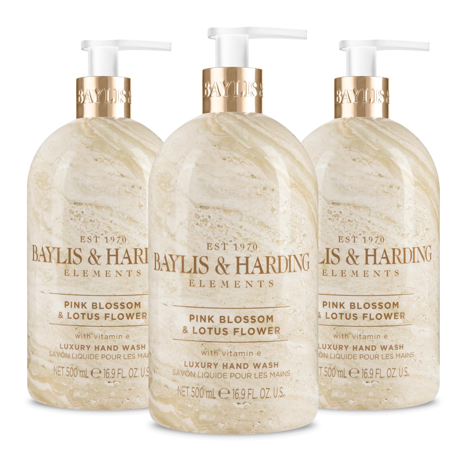 Baylis & Harding Elements Pink Blossom and Lotus Flower Hand Wash, 500 ml (Pack of 3) - Vegan Friendly