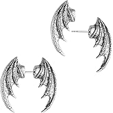 HZMAN Halloween Punk Earrings, Gothic Large Stainless Steel Bat Wing/Dragon Wing Stud Earrings