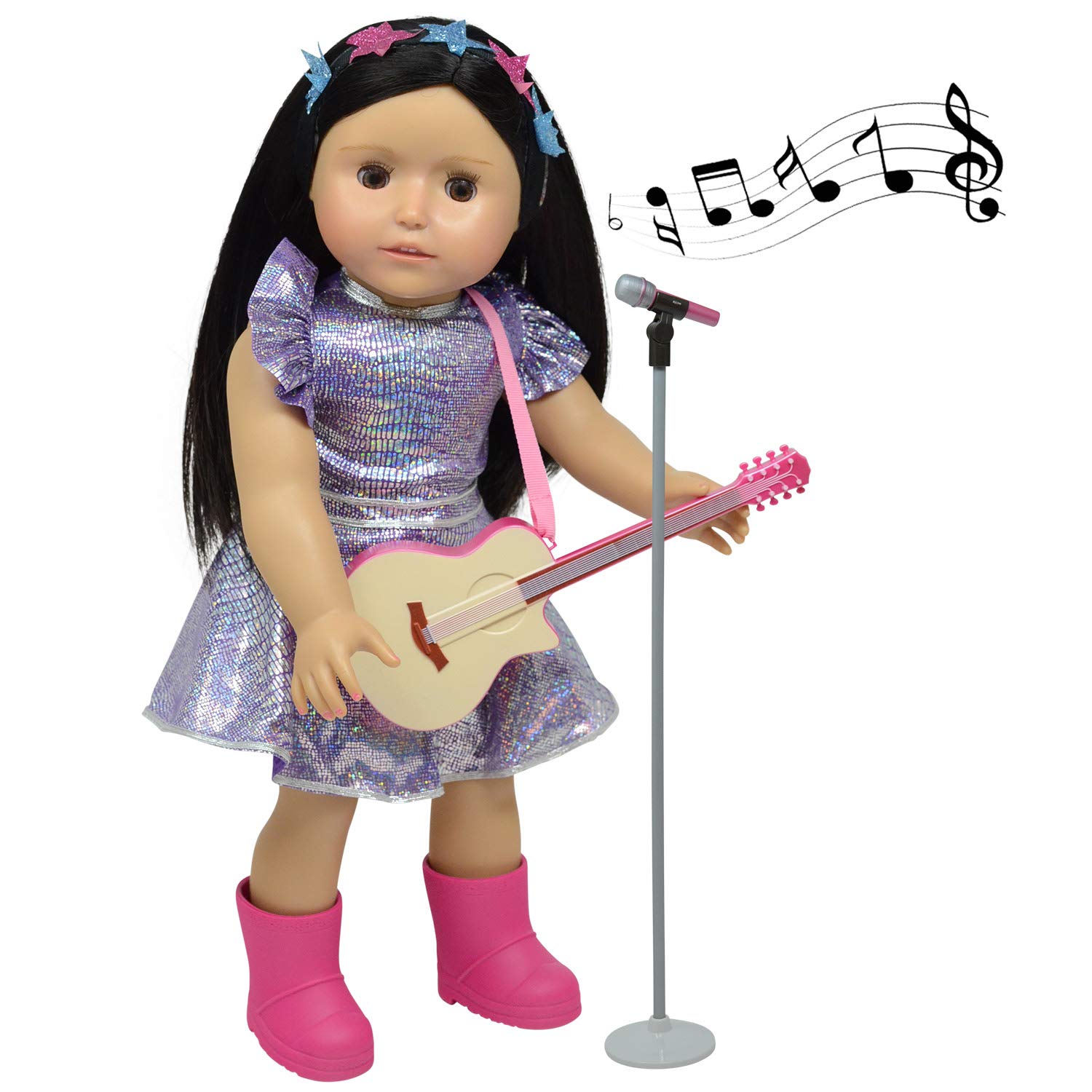The New York Doll Collection Doll Music Play Set Includes Guitar - Microphone - Sparkle Clothes for Fashion Girl Dolls - Fits 18 Inch/46cm Dolls - Doll Play set - Doll Accessories