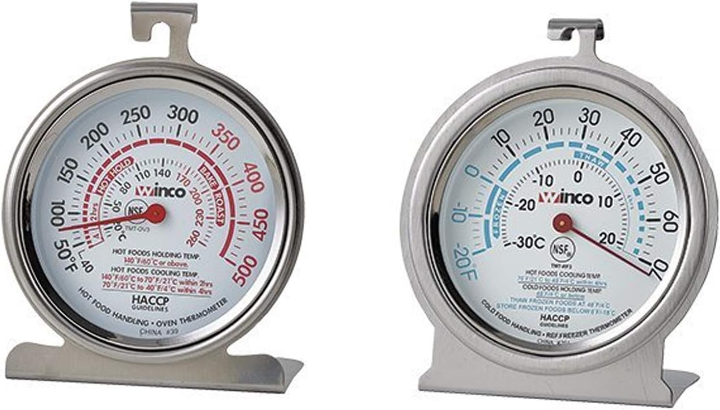 (1) Oven Thermometer 50 – 500 Degrees (1) refrigerator/Freezer thermometer-20 – 70 Degrees 3 Inch Commercial stainless thermometer with Hook & Panel base (Set of 2)