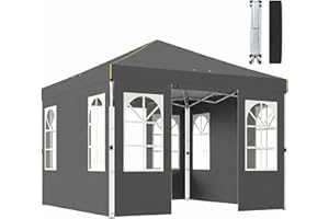Outsunny 9.6 x 9.6 ft Pop Up Canopy Tent with 4 Sidewalls, UPF 50+ 1-Button Push Easy Setup Outdoor Instant Canopy Portable S