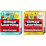 Gifted Learning Flash Cards (2-Pack) – Math and Following Directions for Pre-K - Kindergarten – Gifted and Talented Educational Toy Practice for CogAT, OLSAT, Iowa, SCAT, WISC, ERB, WPPSI and more