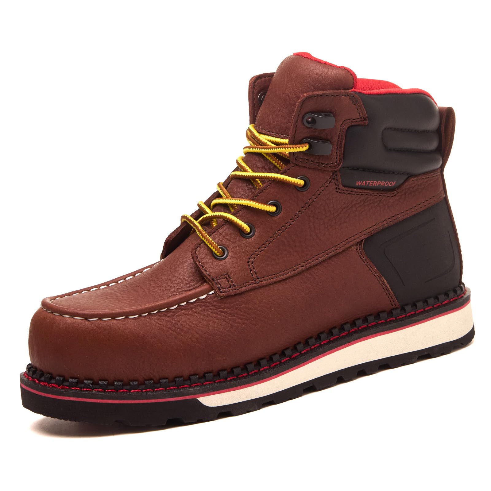 Photo 1 of MWORK Welted Blunt Men's 6" Moc Toe Waterproof Work Boots, Comp Toe, Puncture Proof, Slip Resistant Wedge Sole, Coolmax Comfort Leather Safety Boot, Anti-Fatigue, ASTM F2413 Electrical Hazard RR7129