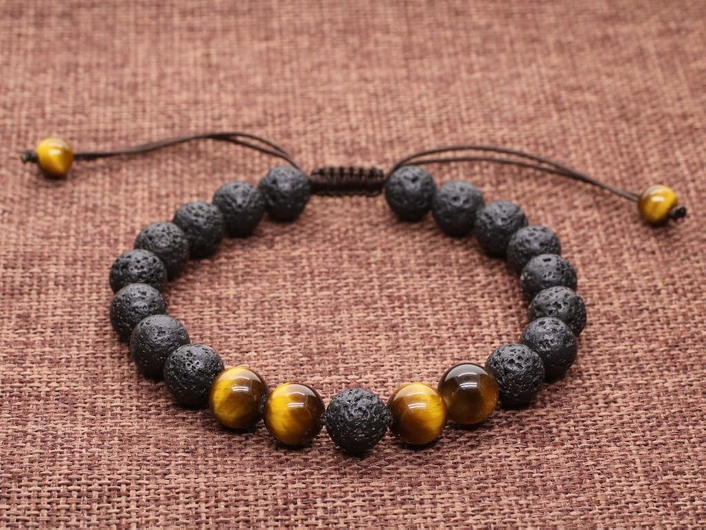 COAI Lava Stone Beaded Bracelet for Men Women Tiger Eye Bracelet, Adjustable (5.9-7.5 inches) - Image 3
