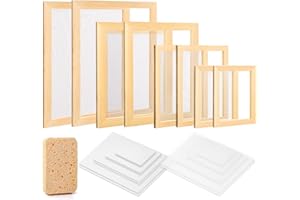 Okllen Set of 4 Paper Making Screen Kit, Wooden Paper Making Frames with Mesh, Absorbent Paper and Sponge for DIY Paper Crafts Size (A4, A5, A6, A7)