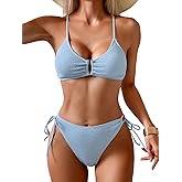 Fanuerg Women's Ribbed Bikini Sets Sexy U-Wire Two Piece Swimsuits Textured Cheeky Bathing Suit