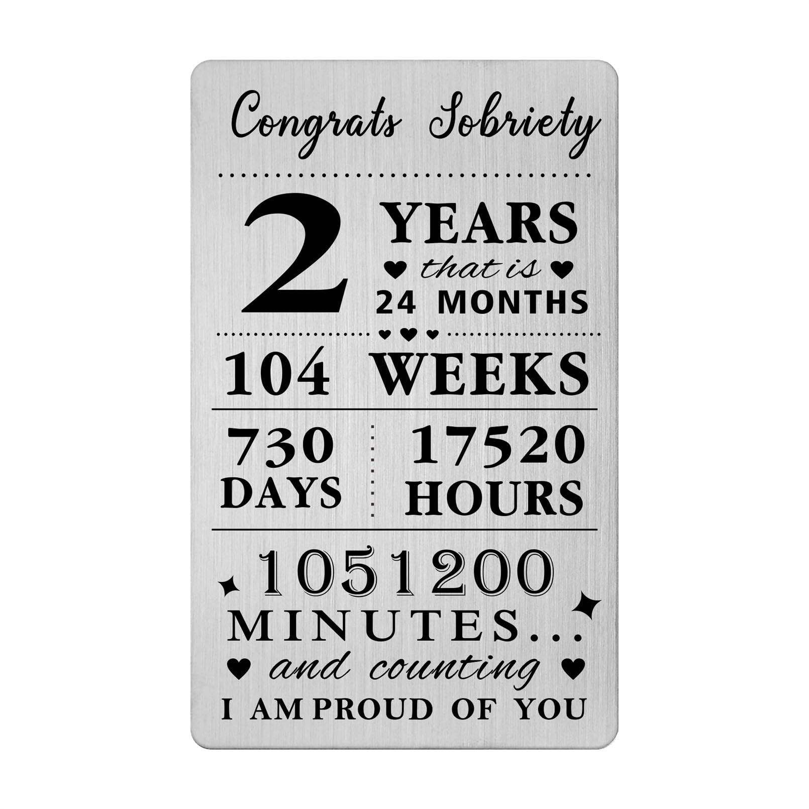 Gezxin 2 Years Sober Gifts For Men Women- Congratulations 2 Year Sobriety Card for Him Her- Personalised Sobriety One Day At A Time Presents Metal Card