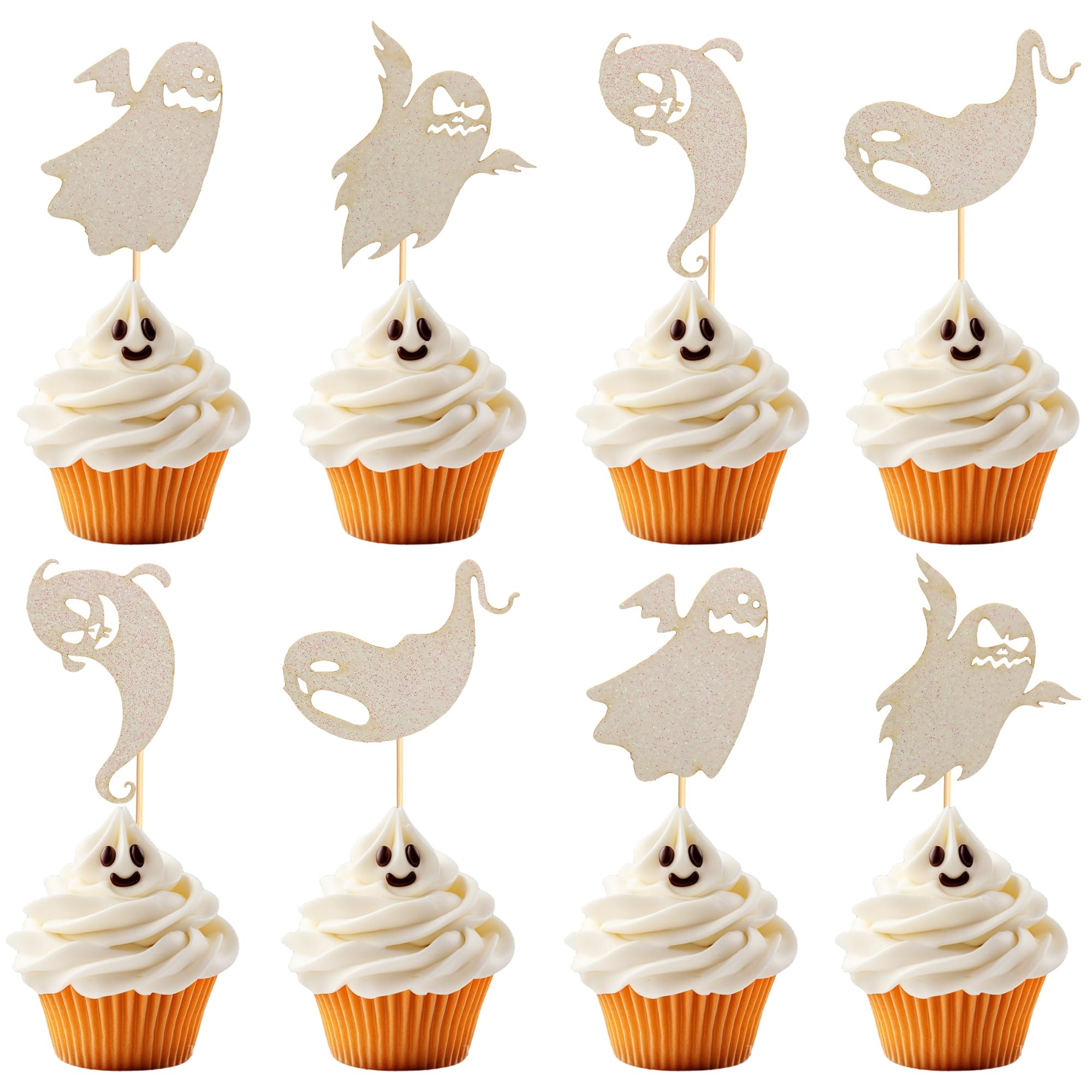 Arthsdite 24pcs Halloween Ghost Cupcake Toppers White Halloween Ghost Cupcake Picks Ghost Decorations Halloween Baby Shower Cupcake Toppers Decor Halloween Gender Reveal Supplies