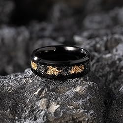 NUNCAD 8mm Black Tungsten Rings for Men, Meteorite