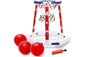 EagleStone Pool Basketball Toys, Floating Basketball Hoop for Pool Game, Inflatable Swimming Pool Toys for Toddlers with 3 Large Balls, Pump, Water Basketball Hoops w/Stickers for Kids and Adults