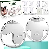 ZANBO Electric Breast Pump 2025 Upgrade Hands Free Breast Pump 2-Pack 32db Ultra Quiet Wearable Breastfeeding Portable with 12 Levels & 4 Modes Portable Led Display + Dual Seal Tech