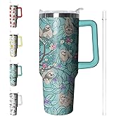 Kearscupra 40 oz Sloth Tumbler with Handle and Straw, Insulated Stainless Steel Cup with Lid, Travel Coffee Mug Water Bottle, Animal Lovers Women Gifts