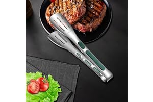 9" Stainless Steel Kitchen Tongs with Non-Slip Silicone Tips, Heat Resistant for Cooking, Serving and BBQ
