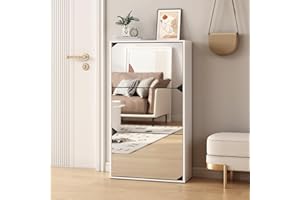 pnochoo Mirror Shoe Cabinet with 3 Flip Drawers,Freestanding Shoe Cabinet Storage with Anti-Tip Design,Narrow Shoe Organizer Rack for Entryway,Front Door,Foyer,Hallway