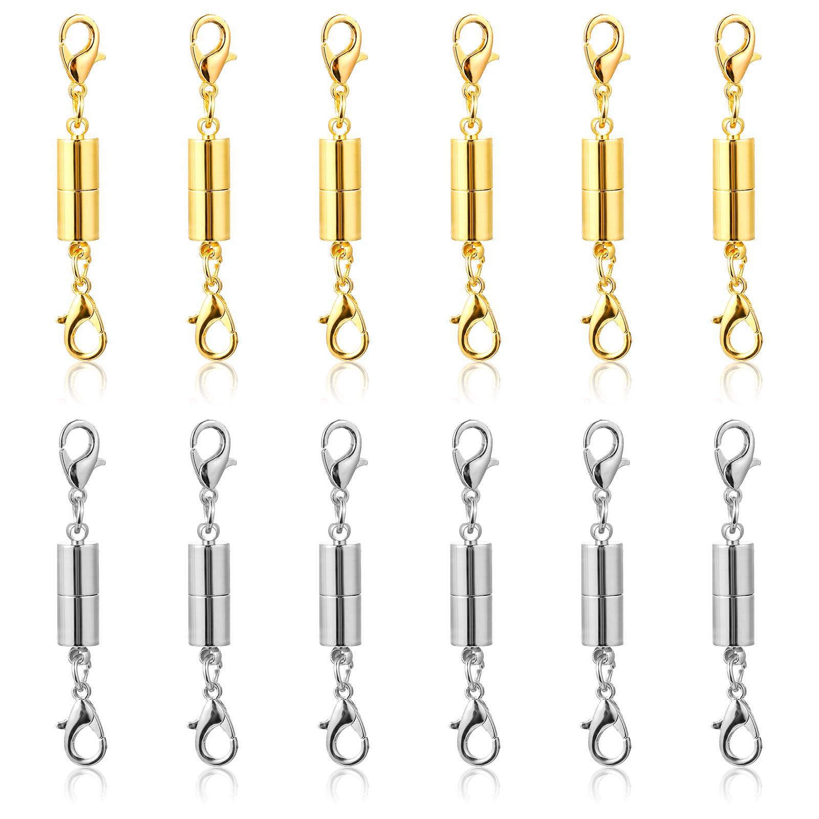 WLLHYF 12 Pack Necklace Clasps and Closures Strong Catch Lobster Clasps Gold Silver Color Clasp for DIY Jewelry Bracelet Necklace Connect and Extend