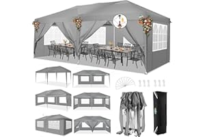 COBIZI 10x20 Pop Up Canopy Tent with 6 Sidewalls Party Tents for Parties Weddings Backyard Waterproof Commercial Instant Outdoor Events Tent with Stakes, Ropes（10 x 20 ft Gray