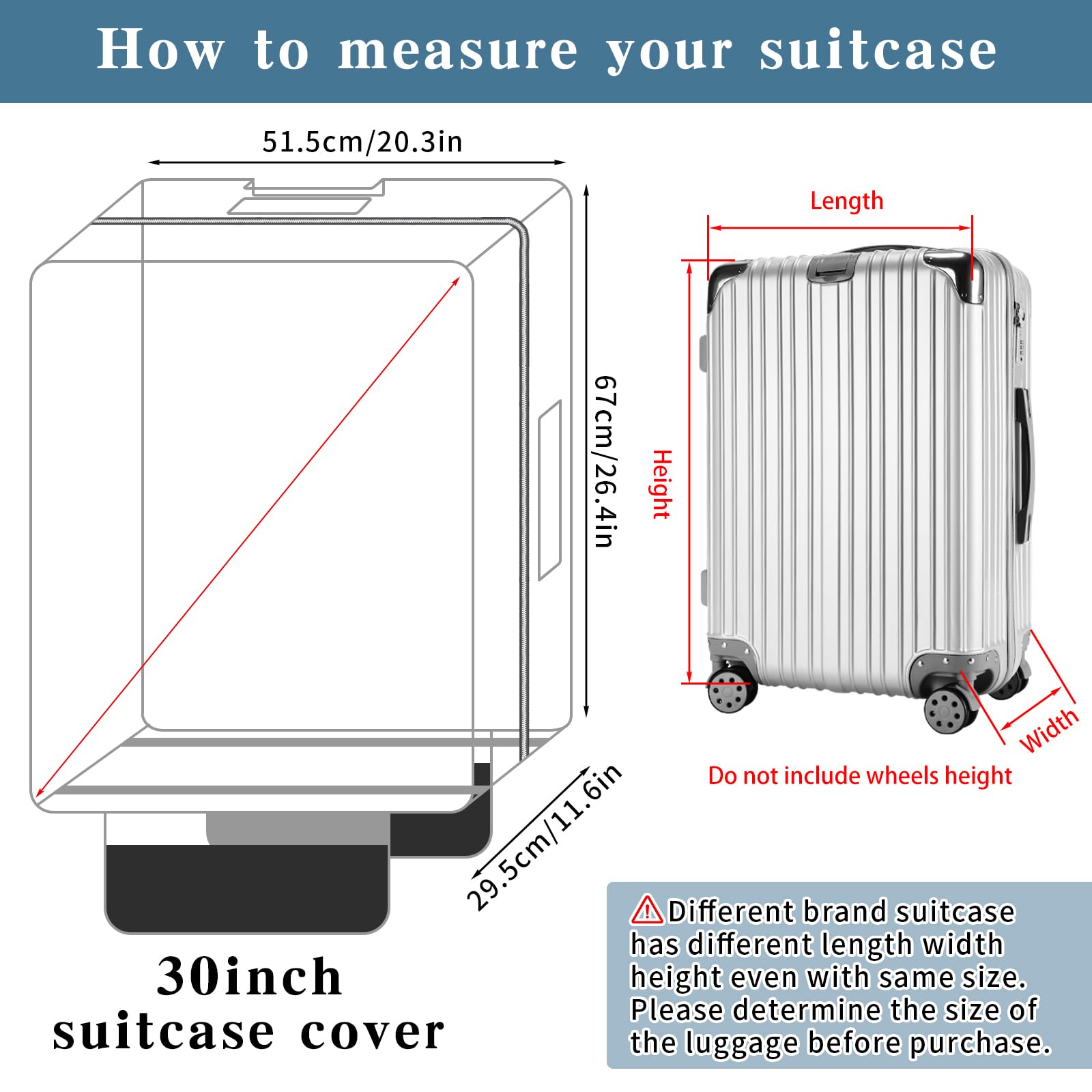 Yotako Upgraded Zippered Clear PVC Suitcase Cover, 30 Inch Luggage Covers for Suitcase Luggage Protector Suitcase Cover (30''(26.37''H x 20.27''L x 11.61''W))
