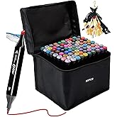 Kebuye 80 Colors Alcohol Markers Set, Dual Tips Blender Art Markers for Drawing Sketching Coloring Artist Pens and Underlining, Professional Permanent Sketch Markers for Kids Adult Coloring