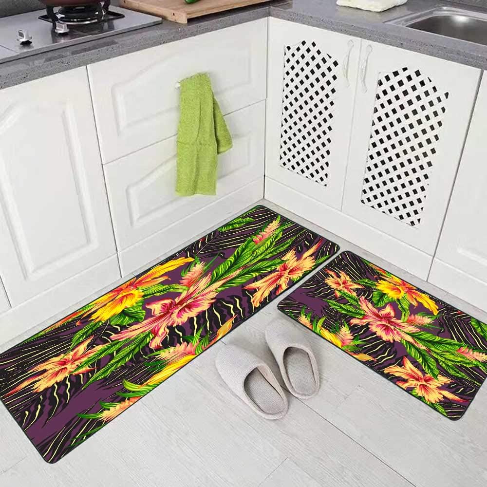 TOMWISH Kitchen Rug 2 Piece 17"x48"+17"x24" Rugs Floral