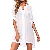 Ekouaer Bathing Suit Cover Up for Women V Neck Button Down Swimsuit Coverup Beach Dress Shirt S-3XL