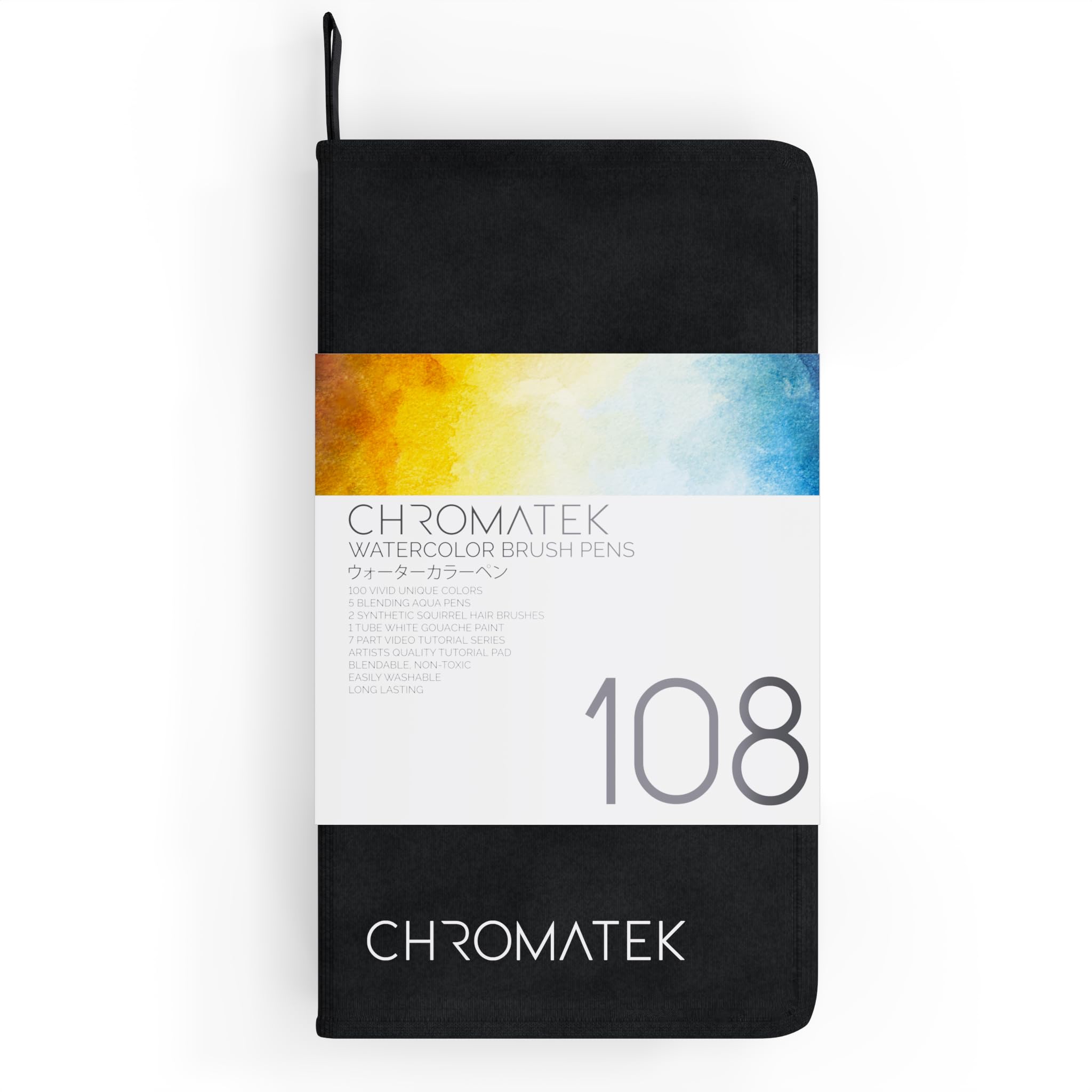 CHROMATEK 108 Watercolor Pens Set | Including 15 Page Pad & Online Video Tutorial Series | 5 Aquapens & 100 Unique Colors | Real Brush Pens | Easily Blendable, Vivid and Smooth