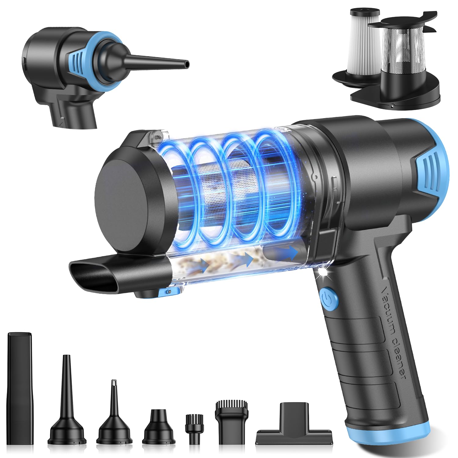 Photo 1 of *UNTESTED*
KMM Handheld Car Vacuum Cleaner, 16000PA Air Duster & Vacuum Cleaner, 120W High Power Hand Held Vacuum Cordless, Portable Vacuum Rechargeable with Multi-Nozzles & LED Light for Car, Home, Pet, Office