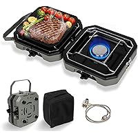 2 Burner Propane Camping Stove with Grill, 17000 BTU Portable Foldable Camp Stove with Steel Braided Hose and Carrying Bag, A