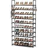 VTRIN 10 Tier Shoe Rack Tall Large Capacity 50 Pair Wide Shoe Organizer with Two Hooks Sturdy Metal Shoe Shelf for Entryway, Closet, Bedroom