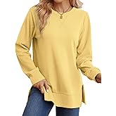 Saloogoe Sweatshirt for women Side Split Fall Fashion 2025 Long Sleeve Shirts Trending Now