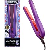 Hot Beauty Professional Ceramic Mini Flat Iron 1/2", Anti-Frizz, Fast Heating, Versatile Styling for Curly &amp; Straight Hair, Ideal for Traveling with Travel Pouch (Violet)