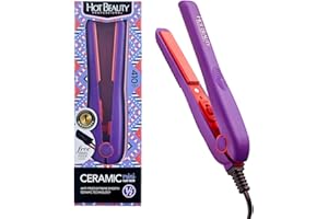 Hot Beauty Professional Ceramic Mini Flat Iron 1/2", Anti-Frizz, Fast Heating, Versatile Styling for Curly & Straight Hair, Ideal for Traveling with Travel Pouch (Violet)