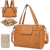 Omanmoli Diaper Bag Tote Leather Diaper Backpack Large Baby Bag 14 Diaper Bag Organizing Pouches,Changing Pad,Crossbody Strap,4 Insulated Pockets,Honey