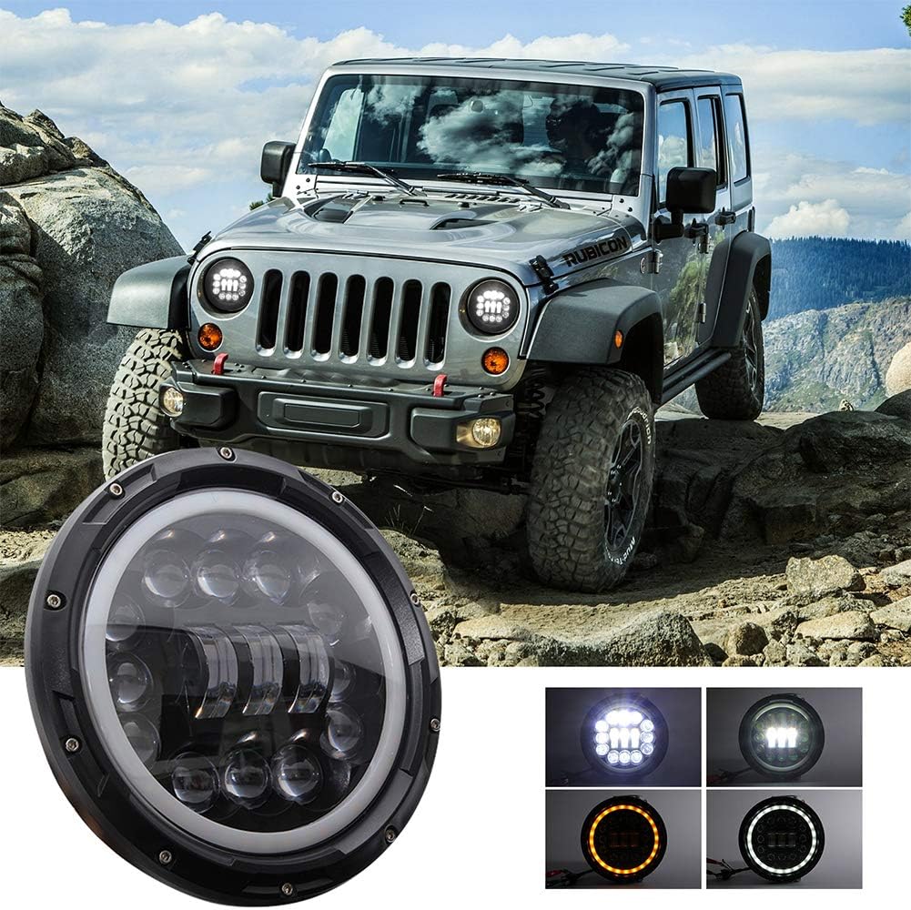 YTGOOOD Beam Headlights Led,9-30V 400w Round Shape 7-inch LED Angel Eye Headlamp