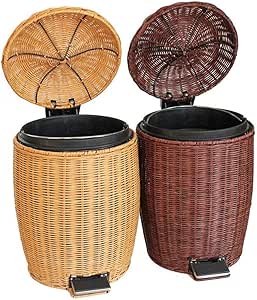 MDD Bote de basura tipo pedal Bote de basura tejido de bambú y ratán