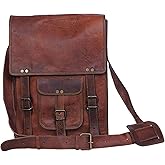 Leather crossbody bag messenger satchel tablet bag 11 inches for men and women (Brown)