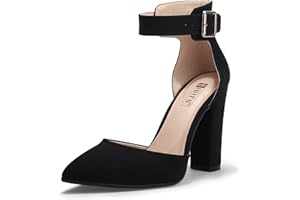 IDIFU Women's IN4 Pedazo High Block Heels Pumps Pointed Closed Toe Ankle Strap Dress Wedding Shoes