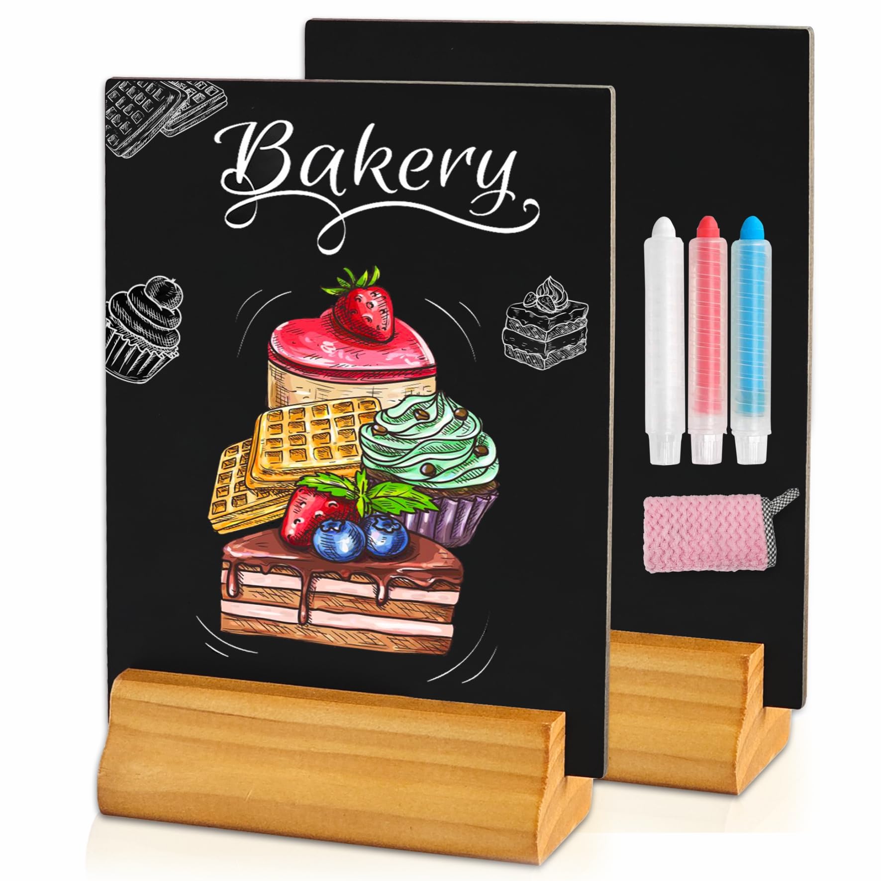Moco Moment 2 Pack A5 Chalk Board Sign Erasable Tabletop blackboards with Wooden Stands Menu Chalkboards for Party, Tables Decoration, Bar and Restaurant (2 Pack, A5)
