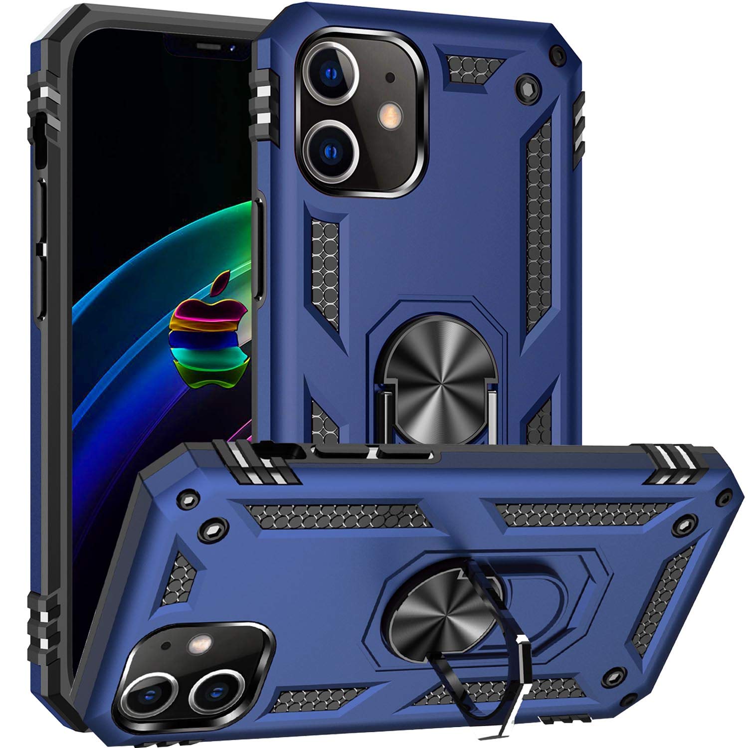 Fetrim Case for iPhone 12, Shockproof Protective Phone Case with Rotation Ring Kickstand for Apple iPhone 12/iPhone 12 PRO Navy Blue