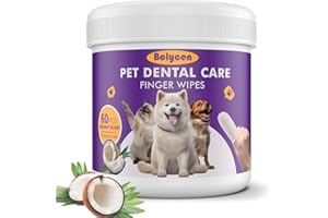 BOLYCEN Pet Dental Finger Wipes for Dogs & Cats - No-Rinse Dog & Cat Finger Toothbrush - Remove Plaque & Tartar - Freshens Breath - Disposable Dog Teeth Cleaning Wipes (1.77" Wide (60 Count), Coconut)