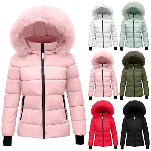 AMDOLE Winter Coats for Women UK Quilted Down Mid-Lenght Puffer Coats Ladies Lightweight Waterproof Jacket with Hood Plus Size Slim Trench Coat Warm Outwear Pink L