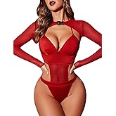 Avidlove Rave Outfits for Women Festival Sexy Lingerie Bodysuit Buckle Shrug Crop Top Set