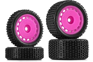 INJORA Pre-Mounted Pin Buggy Tires & Wheels for 1/24 Losi Micro-B, 4pcs(Magenta)