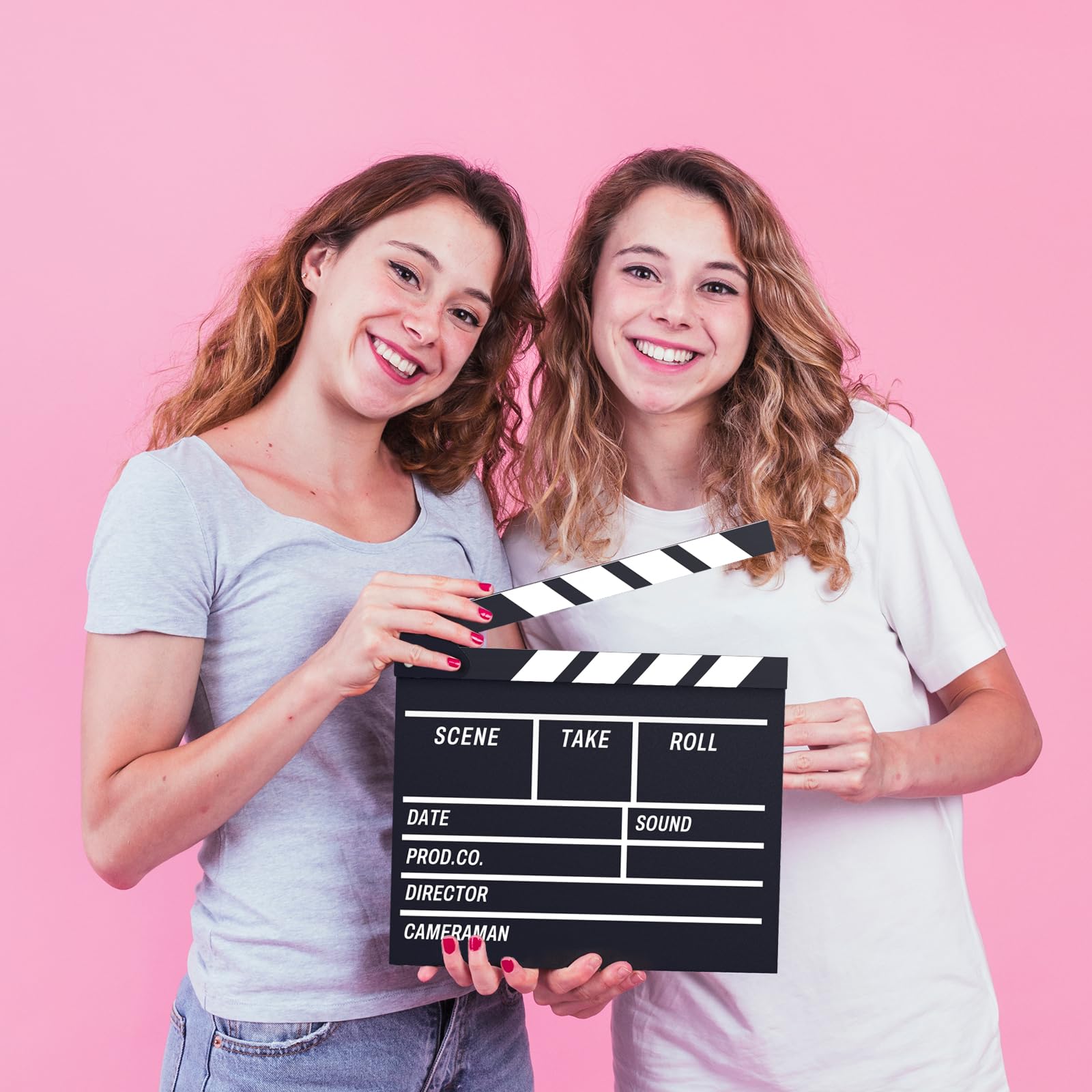Movie Film Clapboard Hollywood Wooden-Clapper Board Directors Photography Studio Video TV Clapper Board with Erasable Pen Movie Theater Props Decor，Black Clap Board 10.5 X 11.7 inches (Black)