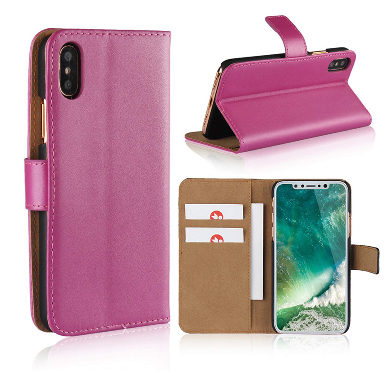 Smart Fit Sport iPhone Leather Case - SFS Leather Wallet Folio Case for iPhone X/XS 4/4S 5/5S 5C 6/6s 6 Plus 7/8 7 Plus/8 Plus (for iPhone X/XS, Rose) — image 1