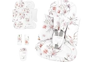 CARUILI Infant Car Seat Insert and Strap Covers, Very Soft Car Seat Head Support Baby Girl Boy, Reversible Newborn Carseat Insert Cushion Fits for Stroller, Baby Swing, Bouncer (White Flower)