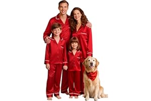 SWOMOG Family Matching Button Down Pajamas Pjs Silk Satin Long Sleeve Shirt Long Pants Set Sleepwear 2 Pcs Outfits Loungewear