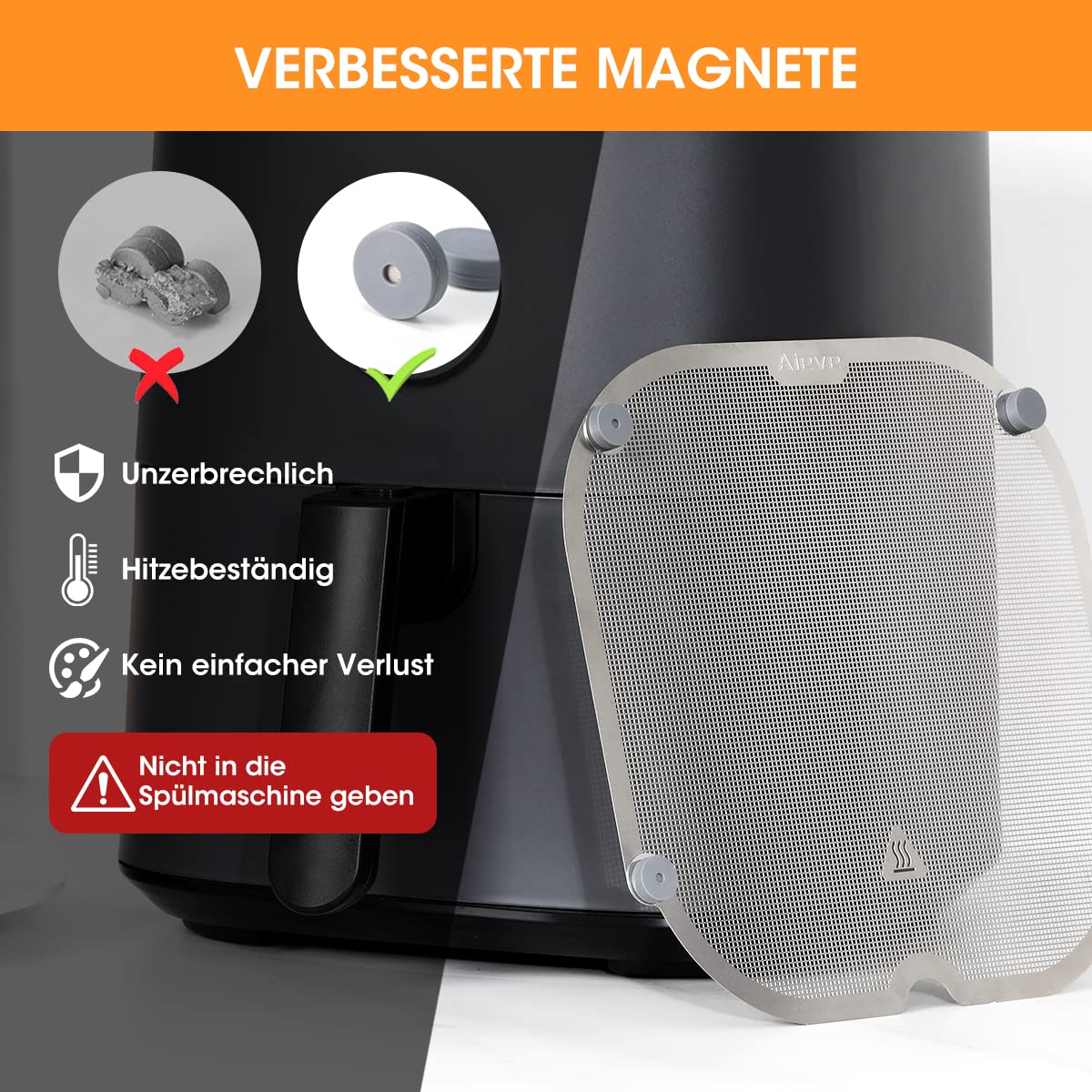 AIEVE Edelstahl Spritzschutz Feinmaschiger Fettspritzschutz kompatibel mit COSORI XXL 4,7L, COSORI ICONIC Airfryer und Ninja Speedi ON400EU 5,7L / AF140EU 4,7L / AF180EU 6,2L Heißluftfritteuse 6