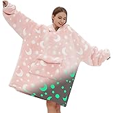 Glow in The Dark Wearable Blanket Hoodie for Adult,Oversized Sherpa Fleece Blanket Hoodie for Women Men,Luminous Moon and Stars