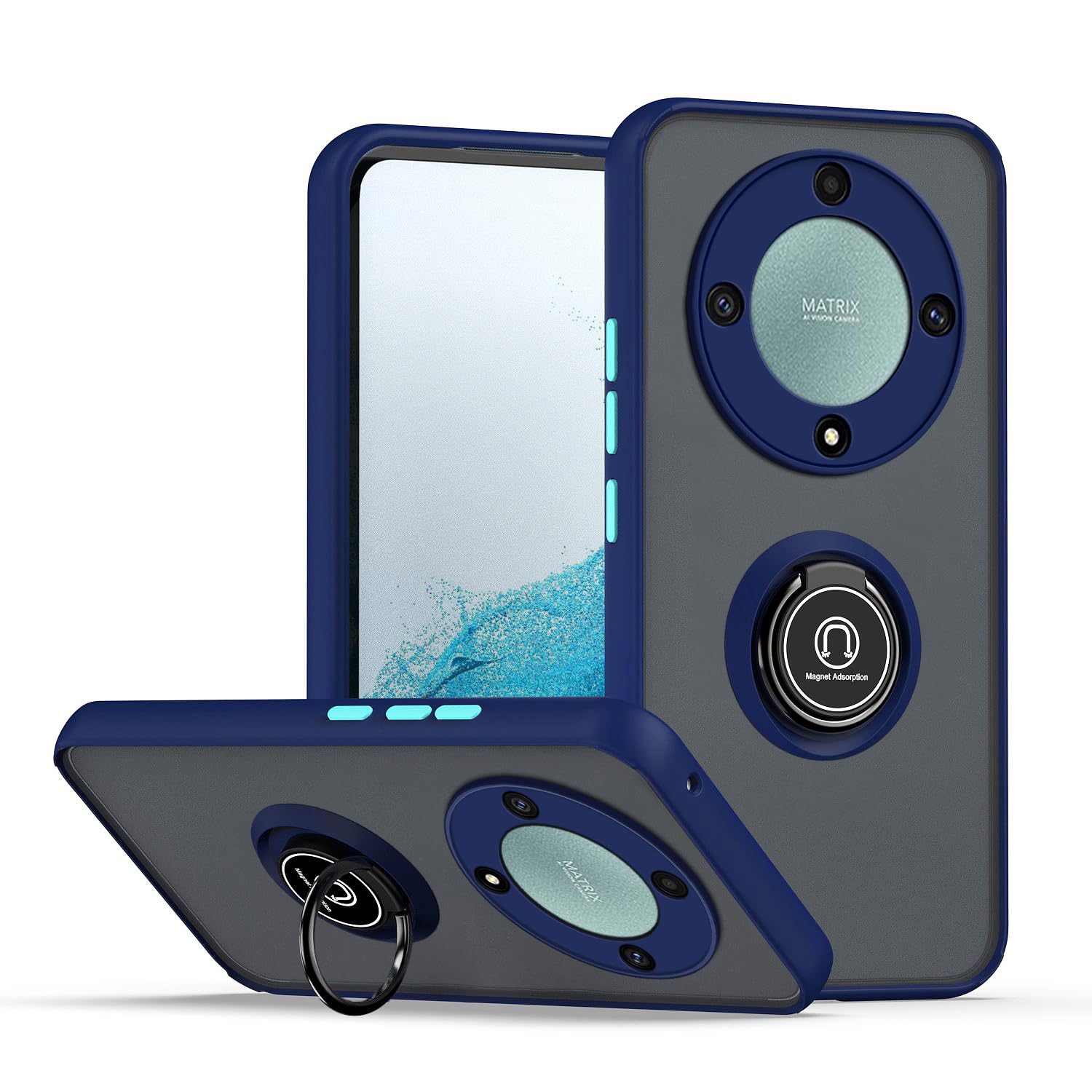 XINYEXIN Compatible with Honor Magic5 Lite/Honor X9a Case with Ring Holder, PC +TPU Shockproof Bumper Case Protective Cover - Royal Blue