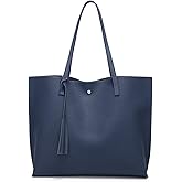 Dreubea Women's Soft Faux Leather Tote Shoulder Bag from, Big Capacity Tassel Handbag